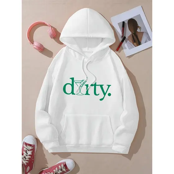 Moletom com capuz estampado gráfico ``Dirty´´ e cordão, blusa de moletom casual Unisex no inverno e outono