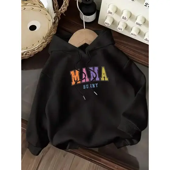 Moletom Com Capuz Com Estampa De Letras ´Mama Bunny`