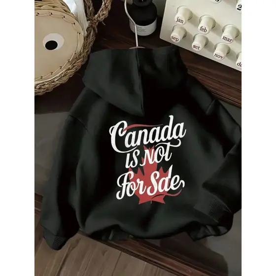 Moletom Unisex com Capuz Canadá Não é para Oferta" - Suéter Aconchegante com Cordão e Design de Folha de Bordo, Pulôver