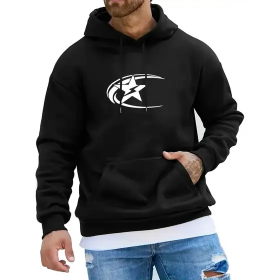 Moletom de poliéster casual Unisex com estampa de estrela galáctica, capuz com bolso de canguru, manga longa, respirável