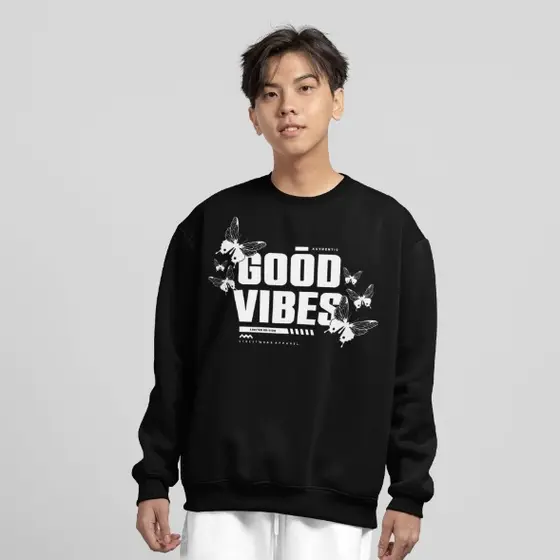 Moletom Careca ``Good Vibes´´ Unissex Blusa de Frio Feminina Masculina-borboleta- oversized stretwear