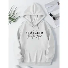 Moletom Unisex com Estampa Inspiradora "MAIS FORTE" - Vibrante, Moletom Casual de Poliéster com Bolso Frontal & Capuz co