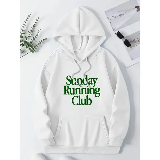 Moletom com capuz vintage Unisex "SUNDAY RUNNING CLUB" - Sweatshirt confortável com bolso canguru, estampa de letras ver