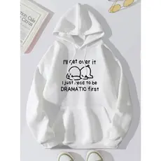 Moletom com capuz estampado de Coelho Fofo & Carta, Moletom com capuz de manga longa com bolso e cordão, Roupas Unisex
