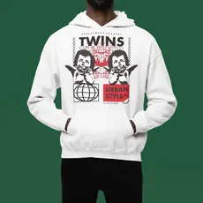 Moletom com capuz estampado gráfico ``Twins´´ e cordão, blusa de moletom casual Unisex no inverno e outono