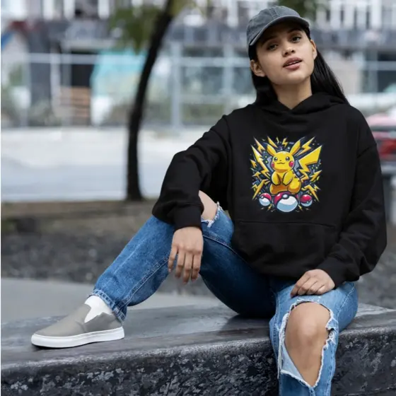 Moletom Unissex Oversized com Capuz e Bolso Canguru – Estampa Pikachu Pokémon, Quentinho, Estilo Streetwear Casual