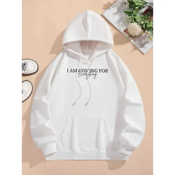 Moletom com Capuz Unisex com Estampa de Letras - Moletom Casual Aconchegante para Outono e Inverno com Cordão, Design "E