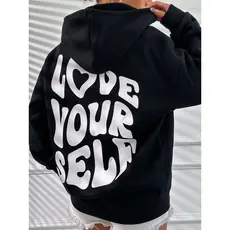 Moletom Aconchegante com Estampa de Letras - Pulôver Casual com Cordão para Unisex, Perfeito para Outono & Inverno
