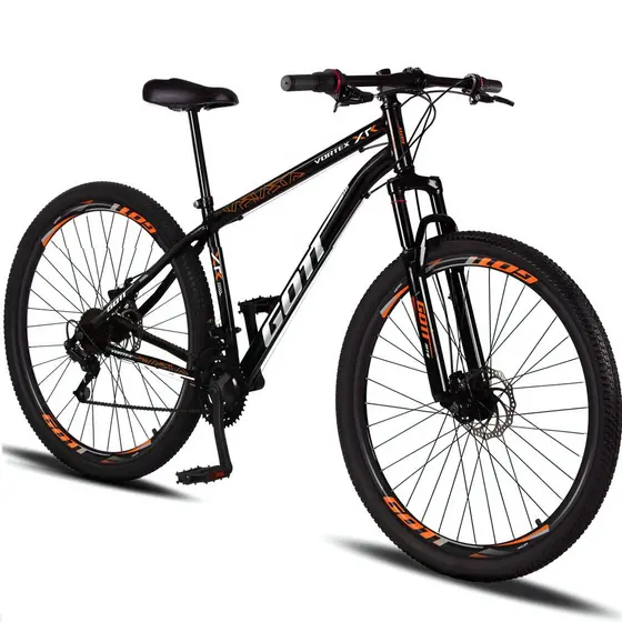Bicicleta Aro 29 Aço Carbono Gott Vortex 21v  Com Suspensão -  Preto e Laranja