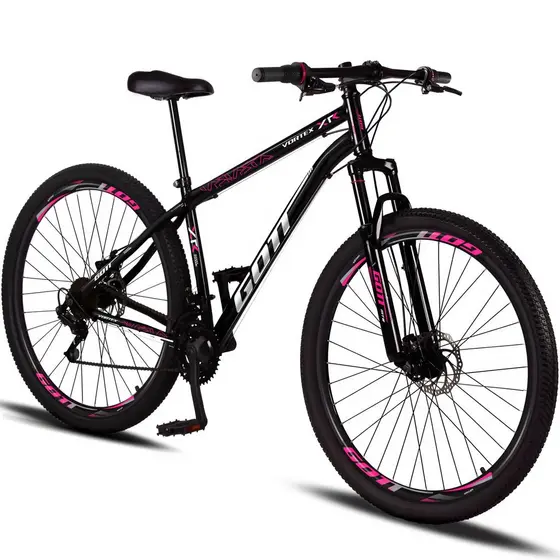 Bicicleta Aro 29 Aço Carbono Gott Vortex 21v Com Suspensão - Preto e Rosa