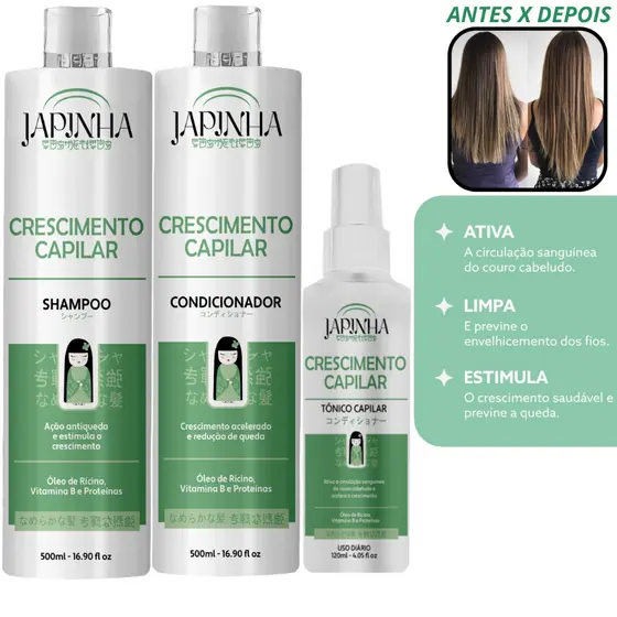 Kit Crescimento Capilar 💚 Fortalece, Previne Queda & Estimula o Crescimento dos Fios | Japinha ⛩️