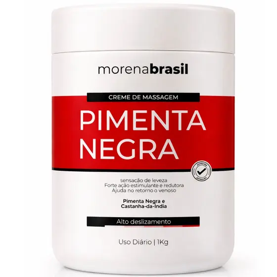 Creme De Massagem Profissional Pimenta Negra – Morena Brasil | 1Kg - Ação Estimulante E Termogênica 🌶️🌶️🌶️