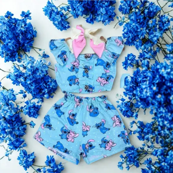 Conjunto Infantil Tecido Confortável Tamanhos 2 4 6 8 Moda Infantil