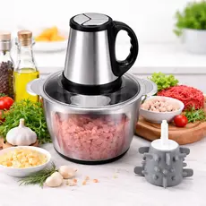 Moedor Elétrico C/ Alça 2L e 3L Picador de Carne, Alho e Legumes + Descascador de alho cinza