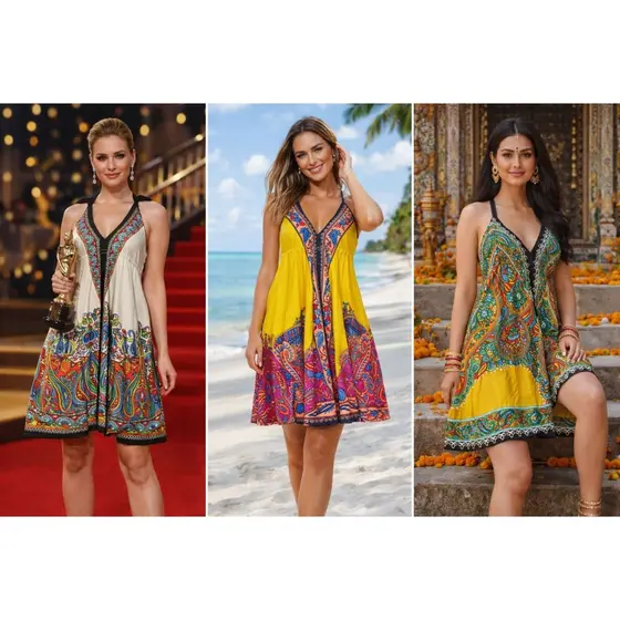 Vestido indiano Tecido Estampado Premium Moda Praia Casual Estiloso
