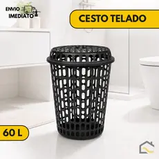 Cesto Telado Organizador 60 Litros com Tampa – Multiuso para Roupas, Banheiro e Lavanderia