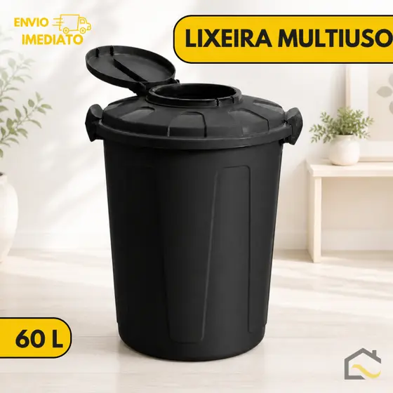 Cesto Balde de Lixo Lixeira 60L com Tampa Higiênica e Trava Multiuso para Escolas Prédios e Escritórios