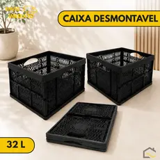 Caixa Organizadora Dobrável Desmontável 32L com Tampa – Tipo Cesto Agrícola para Armário, Compras, Brinquedos e Mudanças