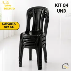 Kit 4 Cadeiras Plásticas Bistrô Pretas Reforçadas – Suporta 182 kg