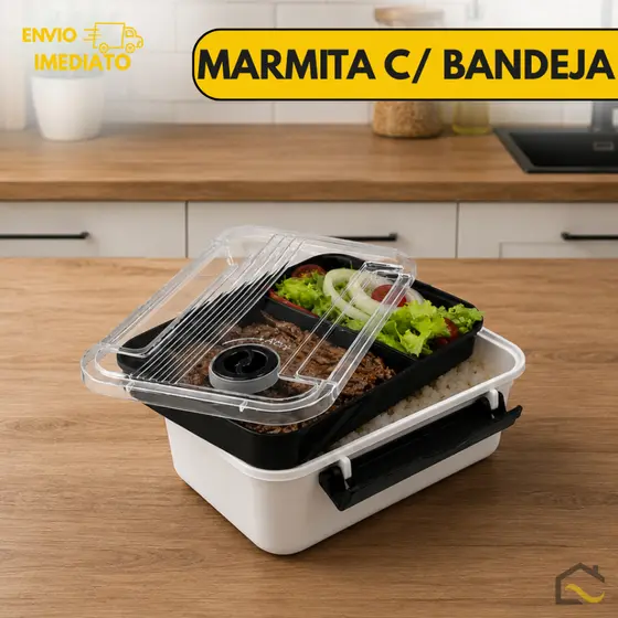 Marmita Plástica 800ml com Bandeja e Tampa Hermética