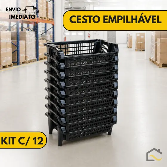 Kit 12 Cestos Expositores Organizadores 44cm Encaixáveis Empilháveis para Gondola