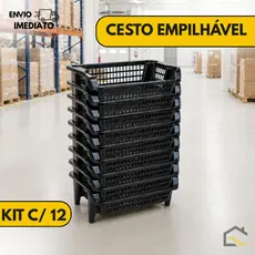 Kit 12 Cestos Expositores Organizadores 44cm Encaixáveis Empilháveis para Gondola