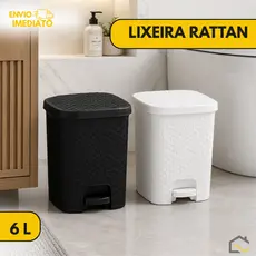 Lixeira Rattan 6L Cesto de Lixo Tampa e Pedal Lixeira para Banheiro Pia Cozinha