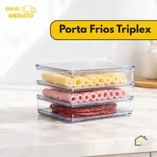 Porta Frios Acrílico Triplex Presunto Queijo com Tampa - Hermética Empilhável