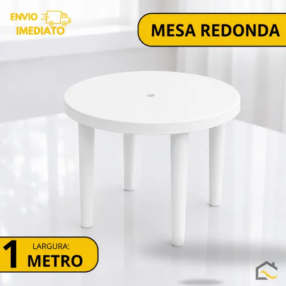 Mesa Plástica Redonda Branca 1 Metro Desmontável Resistente
