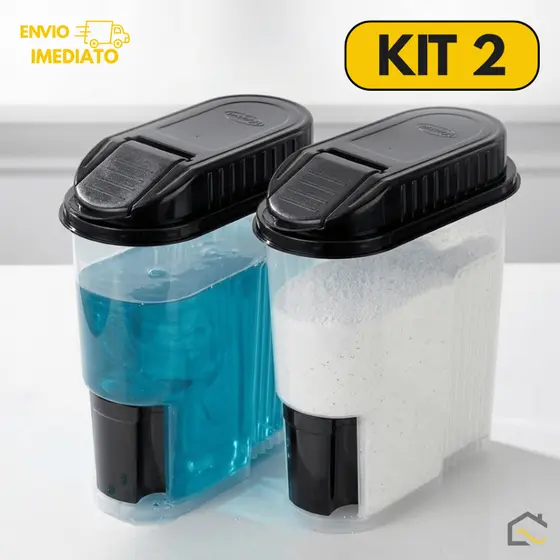 Kit 2 Porta Sabão em Pó com Copo Dosador Suporta 2kg Organizador