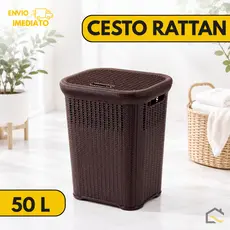 Cesto Organizador Rattan 50L Com Tampa – Resistente e Ventilado