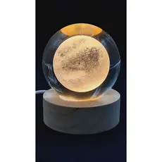 8cm Luminária Cristal de Mesa Sistema Solar Lua, Galáxia LED Base Madeira Enfeite Decorativo