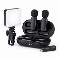Kit Luz Led + Microfone de Lapela Tipo C H’maston Sem Fio Para Vídeos e Lives