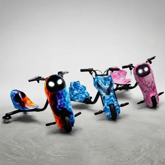 Triciclo Drift Elétrico Infantil 250W 36V com Bluetooth Luz LED Kart Elétrico Potente Diversão Criança