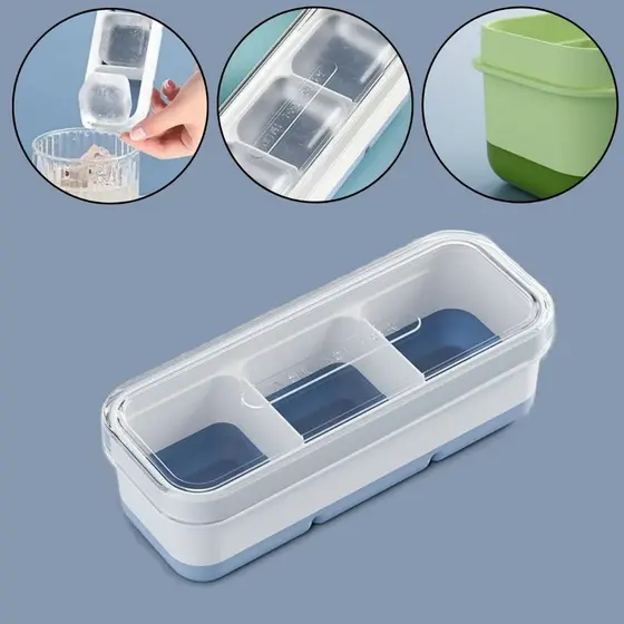 Forma de gelo forminha para fazer gelo de silicone com tampa 3 gelos