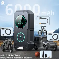 Mini Compressor de Ar Digital Portátil - USB Recarregável - Calibrador de Pneu Profissional