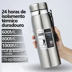 Garrafa 800ml/1000ml Inox Térmica Com Infusor Prata  De Água Café Parede Dupla Com Alça-Para envio imediato