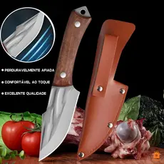 Faca Cutelo Forjado Artesanal Rustico Com Bainha Churrasco Desossar Carne Camping Chefe de Cozinha