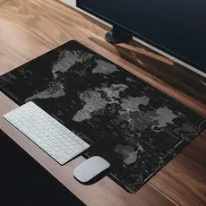 Mouse Pad Grande 90x40 Couro Gamer Desk Pad Mapa Mundi Black