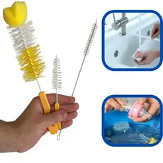 Kit 3 Escovas Para Lavar Louça Garrafa Copo Mamadeira Canudo e Bico Espessuras Fina Média e Grossa