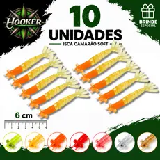 Kit 10 Iscas Camarão Soft 6cm Hooker Bait Pesca Artificial Escolha a Cor