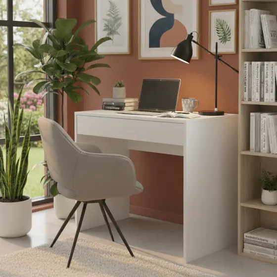 Mesa Escrivaninha Manicure 70cm Com Gaveta Branco MDF Penteadeira Quarto Estudo Home Office Gamer