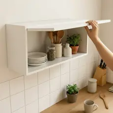 Armário Aéreo Basculante 1 Porta Branco MDF Nicho Suspenso Cozinha Lavanderia Banheiro Compacto