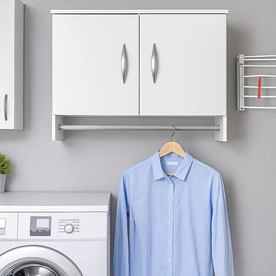 Armário Aéreo 2 Portas Cabideiro Barra Roupa Suspenso Branco MDF Closet Pendurar Lavanderia Arara