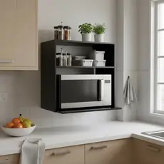 Suporte Duplo Parede Microondas 60cm Preto MDP Aéreo Cozinha Nicho Prateleira Organizador Fixo