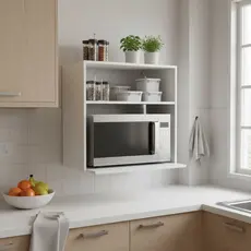 Suporte Duplo Parede Microondas 60cm Branco MDF Aéreo Cozinha Nicho Prateleira Organizador Fixo