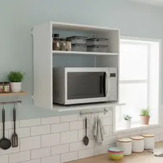 Suporte Duplo Parede Air Fryer Fritadeira 60cm Branco MDF Aéreo Suspenso Cozinha Nicho Compacto