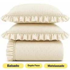 Colcha Cobre Leito Bella com Babado Matelassado Cores Lisas com Porta Travesseiro EDDI Casa
