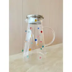 Jarra Água Suco Vidro Com Tampa Inox 1800 ml Decorada Com Mini Gemas Coloridas