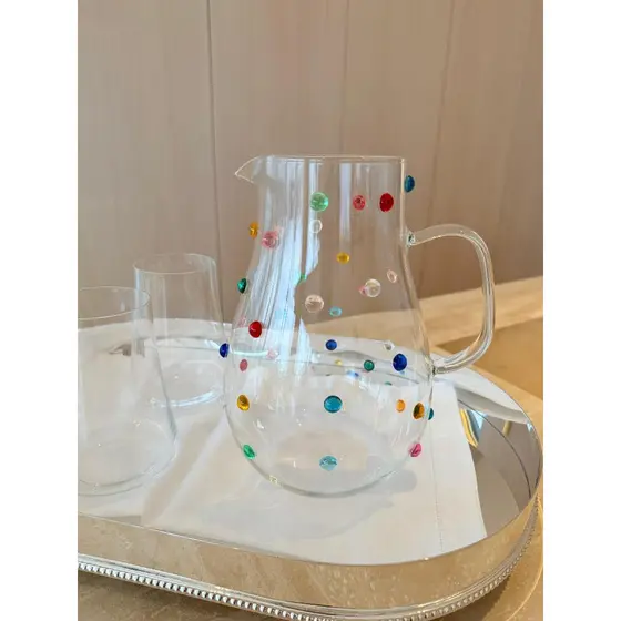 Jarra Àgua Suco Vidro  2 Litros  Decorada Com Mini Gemas Coloridas
